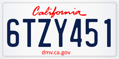 CA license plate 6TZY451