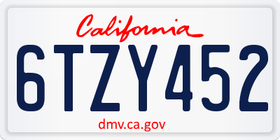CA license plate 6TZY452