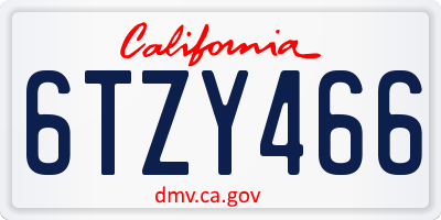 CA license plate 6TZY466