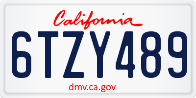 CA license plate 6TZY489