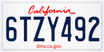 CA license plate 6TZY492
