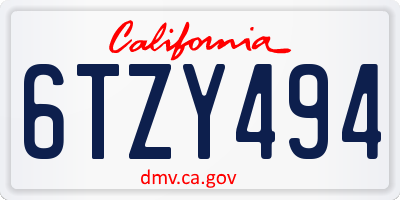 CA license plate 6TZY494