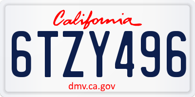 CA license plate 6TZY496