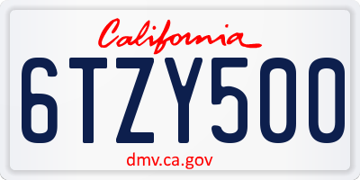 CA license plate 6TZY500