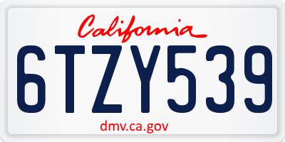 CA license plate 6TZY539
