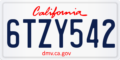 CA license plate 6TZY542