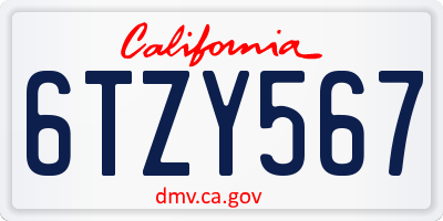 CA license plate 6TZY567