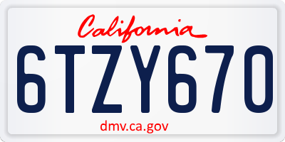 CA license plate 6TZY670