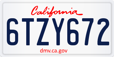 CA license plate 6TZY672