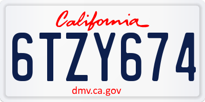 CA license plate 6TZY674