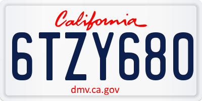 CA license plate 6TZY680
