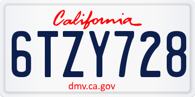 CA license plate 6TZY728