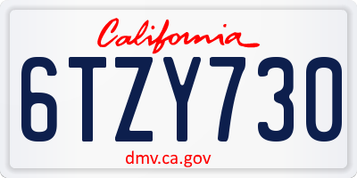 CA license plate 6TZY730