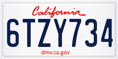 CA license plate 6TZY734