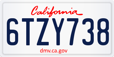 CA license plate 6TZY738