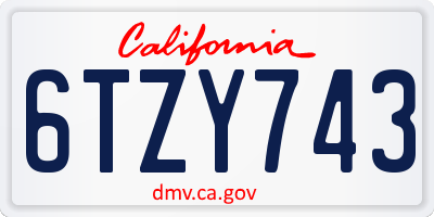 CA license plate 6TZY743