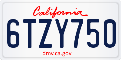 CA license plate 6TZY750
