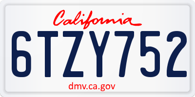 CA license plate 6TZY752