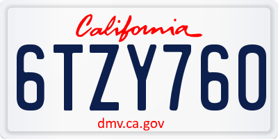 CA license plate 6TZY760