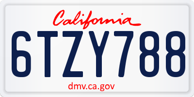 CA license plate 6TZY788