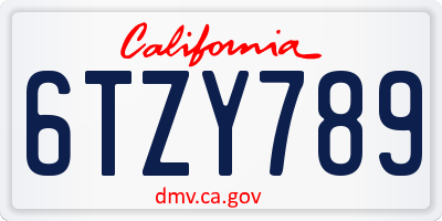 CA license plate 6TZY789