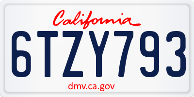 CA license plate 6TZY793