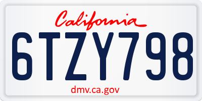 CA license plate 6TZY798
