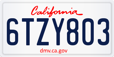 CA license plate 6TZY803