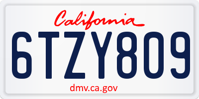 CA license plate 6TZY809