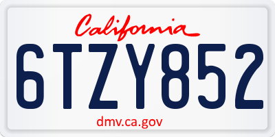 CA license plate 6TZY852
