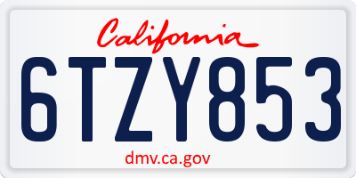 CA license plate 6TZY853