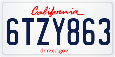 CA license plate 6TZY863
