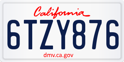 CA license plate 6TZY876