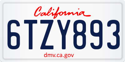 CA license plate 6TZY893