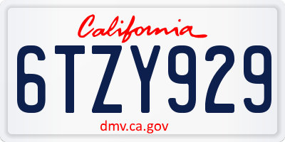 CA license plate 6TZY929