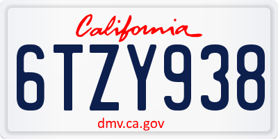 CA license plate 6TZY938