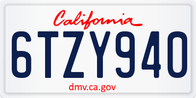 CA license plate 6TZY940