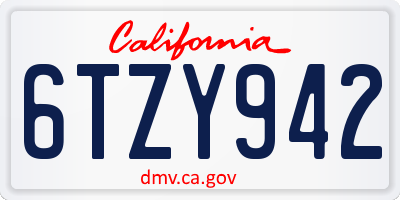 CA license plate 6TZY942