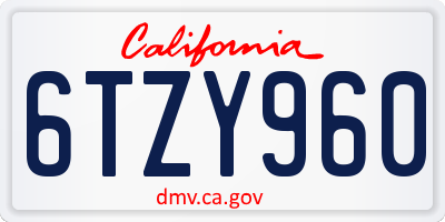 CA license plate 6TZY960