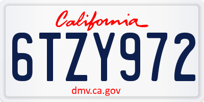 CA license plate 6TZY972