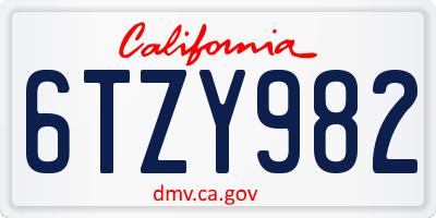 CA license plate 6TZY982