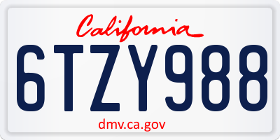 CA license plate 6TZY988