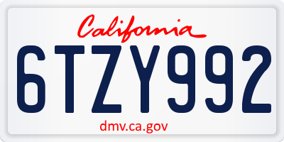 CA license plate 6TZY992