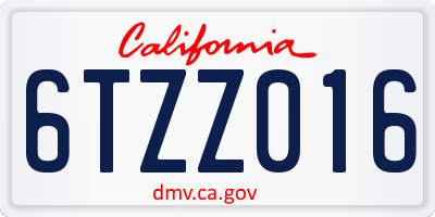 CA license plate 6TZZ016