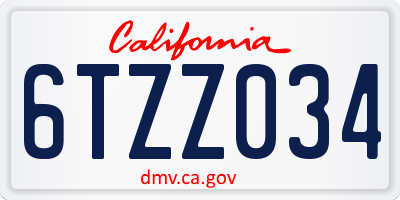 CA license plate 6TZZ034