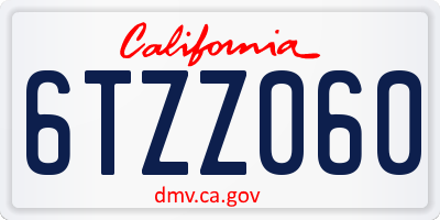 CA license plate 6TZZ060