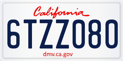 CA license plate 6TZZ080
