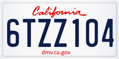 CA license plate 6TZZ104