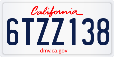 CA license plate 6TZZ138