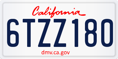 CA license plate 6TZZ180